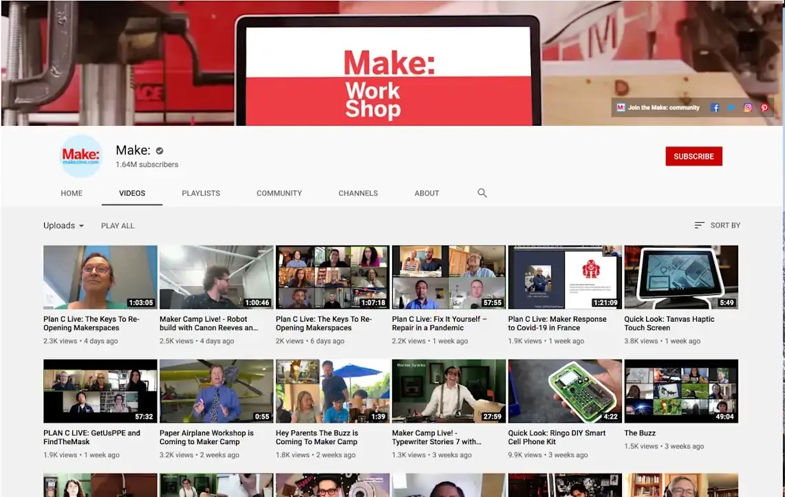 Une page de chaîne YouTube avec sa bibliothèque de vidéos